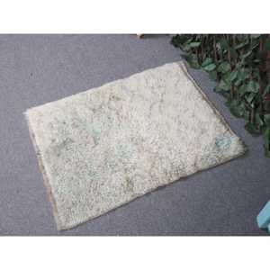 พรมตุรกีโบราณขนาดเล็ก 2x2.7 ฟุต, พรมโมร็อกโกสีขาวทำจากขนสัตว์ - Product Image 2