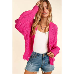 Cardigan Crop a Maniche Lunghe con Bottoni, Stile Casual, Taglia Intera - Product Image 2