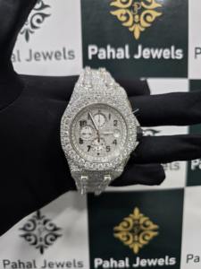 นาฬิกาข้อมือสแตนเลสสตีลหรูหราสไตล์ฮิปฮอปสำหรับผู้ชาย หน้าปัดอนาล็อกทันสมัย ประดับเพชรโมอิสซาไนต์แบบรังผึ้ง ดีไซน์กลไก - Product Image 1