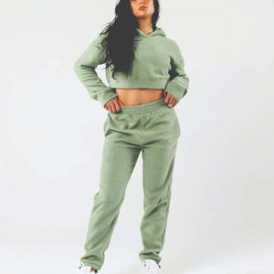 Ensemble de survêtement oversize à épaules tombantes en coton biologique 100% tendance pour femmes, vêtements d'hiver respirants, ensemble de jogging - Product Image 1