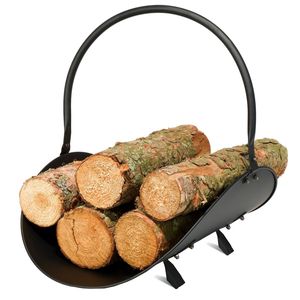 Porte-bûches en bois au design élégant, support de rangement pour bois de chauffage, grand support de rangement pour bois de chauffage en métal noir pour l'intérieur - Product Image 3