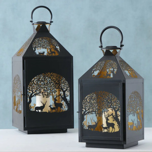 Handmade <b>Moroccan</b> Black Gold Antilope Cutout Design Metal Candle <b>Lanterns</b> Christmas Decorative Pillar Holder Jars for Home - Product Image 6