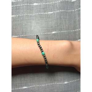 Navajo-Made Kingman Turquoise & Sterling <b>Silver</b> Stretchy <b>Bracelet</b> Ball Shape Pattern for Gift - Product Image 2