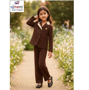 Ajmera Girls Formal <b>Wool</b> Blend Suit Set Elegant Long Sleeve Jacket <b>Pants</b> Soft Worsted Fabric Stylish Party Wear Outfit In-Stock - Product Image 1