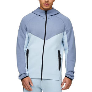 Veste de survêtement à capuche zippée bleue pour homme, élégante, légère, respirante, survêtement long, poches zippées des deux côtés - Product Image 1
