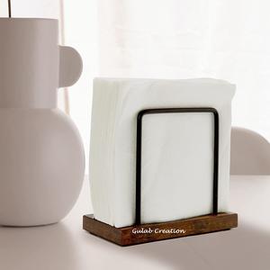 Classique brun foncé manguier bois fait à la main écologique porte-serviettes noir métal fil organisateur de table pour cuisine salle à manger décor - Product Image 2