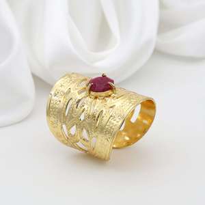 Boho Garnet Chunky <b>Ring</b> 18k Gold Plated Brass Hollow Cutout <b>Adjustable</b> Wholesale <b>Ring</b> For Women - Product Image 3