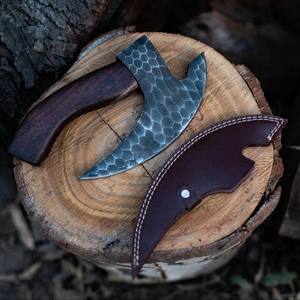 Industrial Hand Forged Custom OEM Pizza Slicer Axe Viking Style Hatchet <b>Wood</b> Handle Carbon Steel 9 Cutting <b>Edge</b> Leather Sheath - Product Image 3