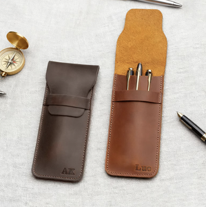 Porte-crayon Converse à rabat en <span class=keywords><strong>cuir</strong></span> véritable fait à la main personnalisé porte-stylo en <span class=keywords><strong>cuir</strong></span> Crazy Horse manche carré - Product Image 3