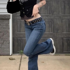 Haute Qualité Respirant Mode Streetwear Femmes Denim Lavé Strass Jambe Large Cargo Jeans Baggy Multi Poche - Product Image 4