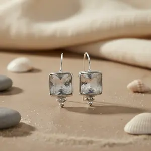 "925 Silver Square Moonstone Drop Earrings for Women-Fashion Gift" - Product Image 3