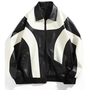 2026 Custom Made Stylish Black and <b>White</b> Two-Tone Patchwork Genuine Leather <b>Jacket</b> Lightweight Unisex Winter Motorcycle <b>Jacket</b> - Product Image 6