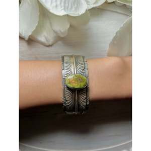 Navajo Handmade Sonoran Gold Turquoise & Sterling Silver Fashion <b>Cuff</b> Bracelet - Product Image 4