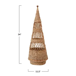 ต้นคริสต์มาสทรงกรวยจากหญ้าทะเลถักเปียธรรมชาติ ของตกแต่งคริสต์มาส - Product Image 2