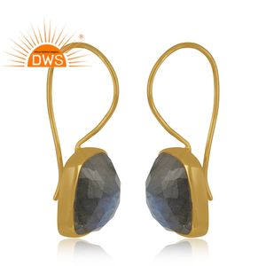 ต่างหูอัญมณีลาบราดอไรต์ธรรมชาติ18K ชุบทอง18K ต่างหูห้อยอัญมณี - Product Image 2