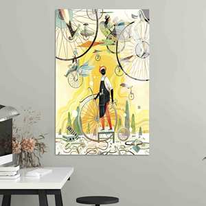 Arte abstracto en lienzo de bicicleta: Impresión de ciclismo caprichosa, arte en vidrio templado - Product Image 1