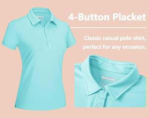 UPF 50 + de secado rápido para mujer, Golf sólido para polos, camisetas de manga corta con cuello, insignias de protección solar antibolitas de punto - Product Image 5