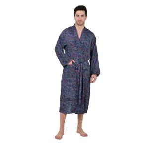 Kimono Elegante para Hombre, Azul y Rosa, Estilo Boho, de Seda, con Estampado Persa Paisley, Suave y Cómodo, de Satén Tejido, Corto, Talla XL, para Usar en Casa en Invierno - Product Image 1