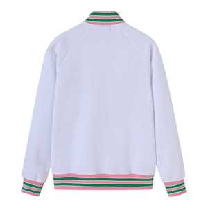 AKA <b>White</b> Fleece Letterman Jacket Unisex Pink Green Chenille Embroidery Greek Letter Varsity Style Premium Cotton <b>Zip</b> <b>Up</b> - Product Image 2
