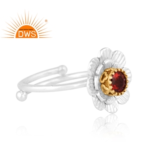 Trendy Natural <b>Garnet</b> Gemstone Gold On Fine Sterling <b>Silver</b> Floral Engagement <b>Ring</b> Manufacturer of Indian Gemstone Jewelry - Product Image 3