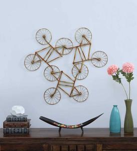 Cycle Wheel Design Wall Art Pour Salon Chambre à coucher Chambre d'amis Tenture murale en métal Art fini couleur or Art mural pour la maison - Product Image 5