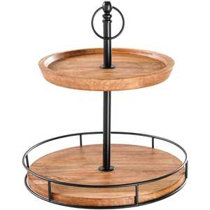 Soporte de pastel de madera de 2 niveles de metal negro vintage, torre de servicio de exhibición de postres de magdalenas redonda elegante para fiesta de panadería en casa - Product Image 5