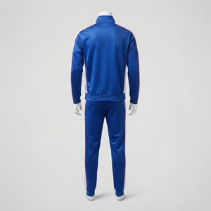<b>Men</b> Royal Blue Tracksuit Set Full Zip Athletic <b>Jacket</b> Jogger Pants <b>White</b> Side Stripes Sportswear Training Gym Running Fitness - Product Image 3