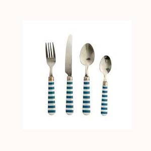 Ensemble de couverts fantaisie poignée design ensemble de couverts poignée en acier inoxydable poignée en résine bleue et blanche et argent poli miroir - Product Image 1