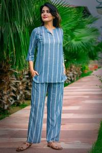 OEM-Conjunto de dos piezas de algodón con estampado para mujer, traje de noche informal, de manga tres cuartos, de talla grande - Product Image 3