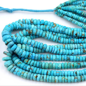 Cuentas turquesas facetadas naturales de Arizona 11X3MM Forma de rueda de neumático Aprox. 16 pulgadas para hacer joyas - Product Image 1