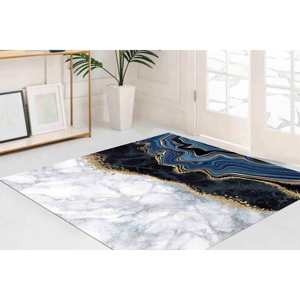 Tapis imprimé marbre bleu et noir, tapis d'escalier de bureau au design 3D moderne, tapis en chenille - Product Image 3