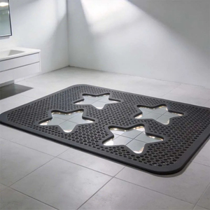 Tapis de bain rectangulaire minimaliste en microfibre avec motif géométrique et dos antidérapant en caoutchouc pour sol de salle de bain - Product Image 4