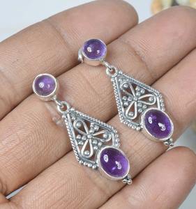 Boucles d'oreilles filles bijoux en argent boucles d'oreilles pour femmes boucles d'oreilles pendantes améthyste pierre précieuse haute qualité 925 argent sterling massif - Product Image 2