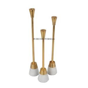 Heavy Duty Metal Double Shaded White Color Powder Coated And High Grade <b>Gold</b> Plated Set Of 3 <b>Candle</b> <b>Stick</b> Holder From India - Product Image 1