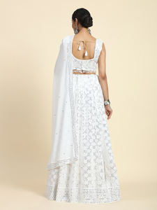 Trendmalls Lehenga Choli para Mujer, Corte en A, Color Blanco Natural, Georgette Bordado, Ecológico, Transpirable, con Dupatta (L67) - Product Image 6