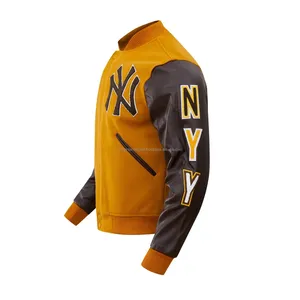Chaqueta unisex de béisbol de estilo lujoso OEM Varsity, ropa de abrigo con bordado personalizado, venta al por mayor, tela de lona con cuello levantado - Product Image 3