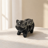 Statue de cochon en obsidienne argentée, ornement animalier sculpté en cristal naturel pour collection de bureau, étagère et cadeau porte-bonheur