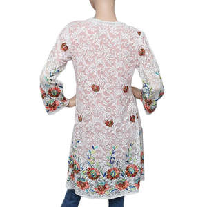 Women's Net Embroidered 2 Piece <b>Top</b> - White & <b>Peach</b> - Product Image 2