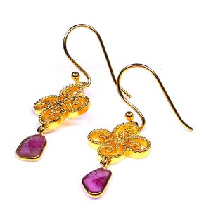 Wedding Wear 925 <b>Sterling</b> <b>Silver</b> Gold Plated Jewelry Tourmaline Gemstone <b>Women</b> Wear Hanging Snowflake <b>Earring</b> - Product Image 6