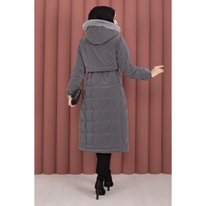 Manteau Nova avec capuche en fourrure coupe-vent et fermeture éclair gris foncé pour l'hiver - Product Image 5