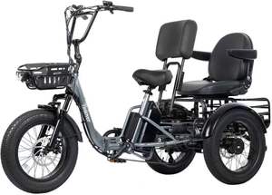 Tricycle électrique pliable pour adultes, disponible en stock, 2 places, 22 MPH, 100 miles d'autonomie, pneus larges, batterie au lithium, 7 vitesses, 1200 Wh - Product Image 4