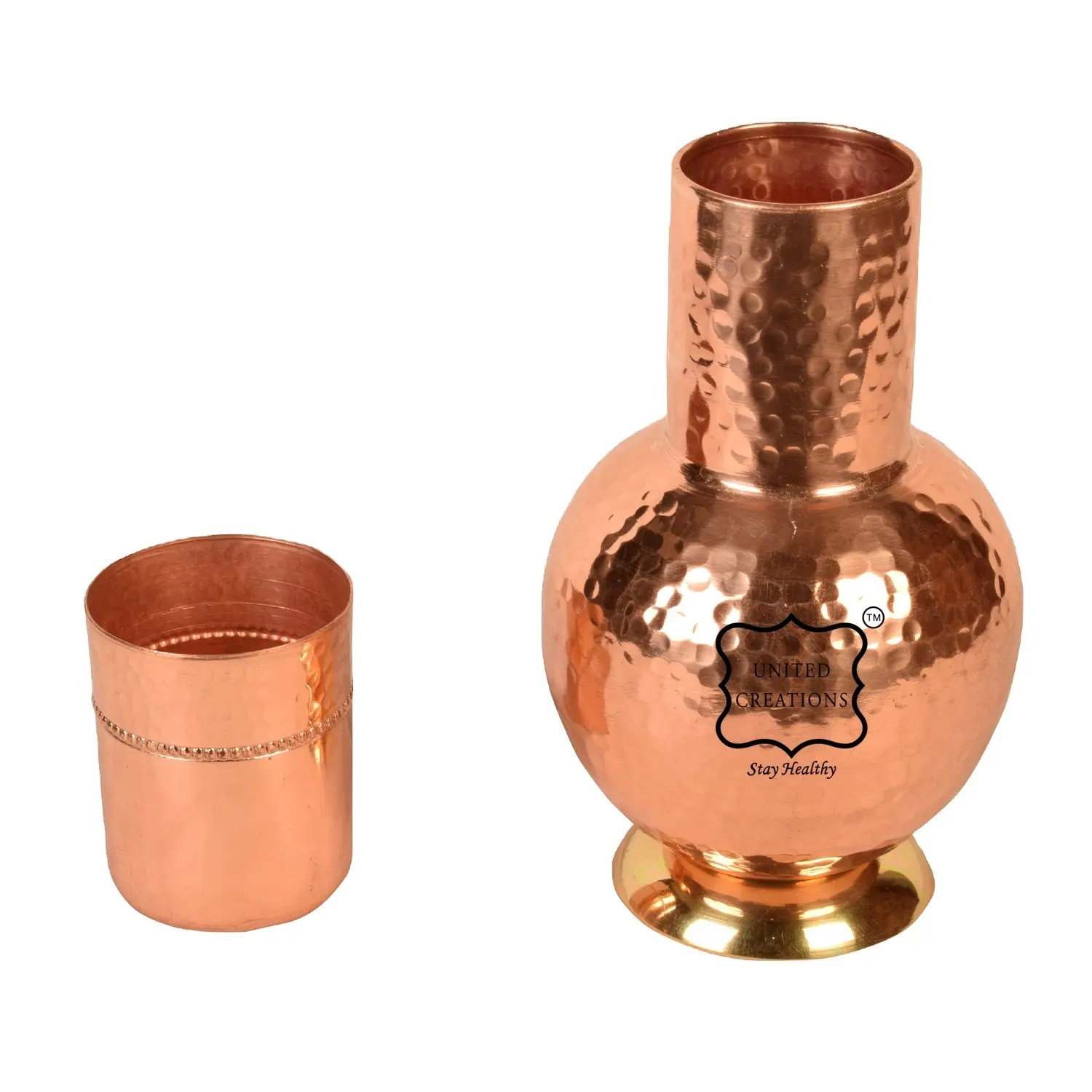Bedside Water Carafe and Glass Set Factory Direct Promotional Hammered Copper 600 Ml 20 Oz Water Bottles White Box All-season
