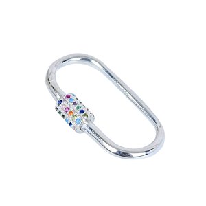 925 Sterling Silver Rhodium Plated Multi-Color CZ Carabiner Lock Necklace Charms for Men & <b>Women</b> - Product Image 1