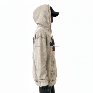 Sweat à capuche pour femme vintage délavé à l'acide, 350 GSM, en molleton de coton doux, beige, logo brodé personnalisé, chaud, surdimensionné, confortable, lavage facile - Product Image 3