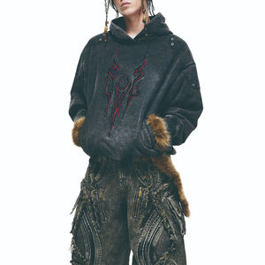 Sudadera con Capucha Personalizada de Alta Calidad, Estilo Holgado, con Apliques de Botones, Estilo Urbano, Vintage, Bordada, Lavada, para Mujer - Product Image 1