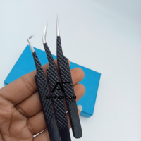 Pince à épiler pour Extension de cils Shine Black Color Diamond Grip Best Isolation Lash Tweezer Silver Pointed Tip Non Fiber