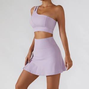 Hearuisavy 2pc Esportes Saia Terno Lazer Ao Ar Livre Único Ombro Sutiã Suit Secagem Rápida Yoga Tennis Set Yoga Saia Conjuntos