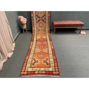 Vintage 2.6x12.8 ft <b>Runner</b> Rug, Turkish Rug, Herki <b>Red</b> Ikat Rug - Product Image 1