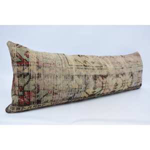 Almohada de lana de retales Kantha Floral, cojín Beige de 16x48 pulgadas, Cojín cuadrado decorativo cuadrado con estampado bordado Vintage tejido - Product Image 3