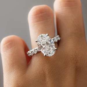 9x11mm Oval Cut <b>CZ</b> Engagement <b>Ring</b> with Side Stones in Silver | Classic Bridal Wedding Jewelry - Product Image 3